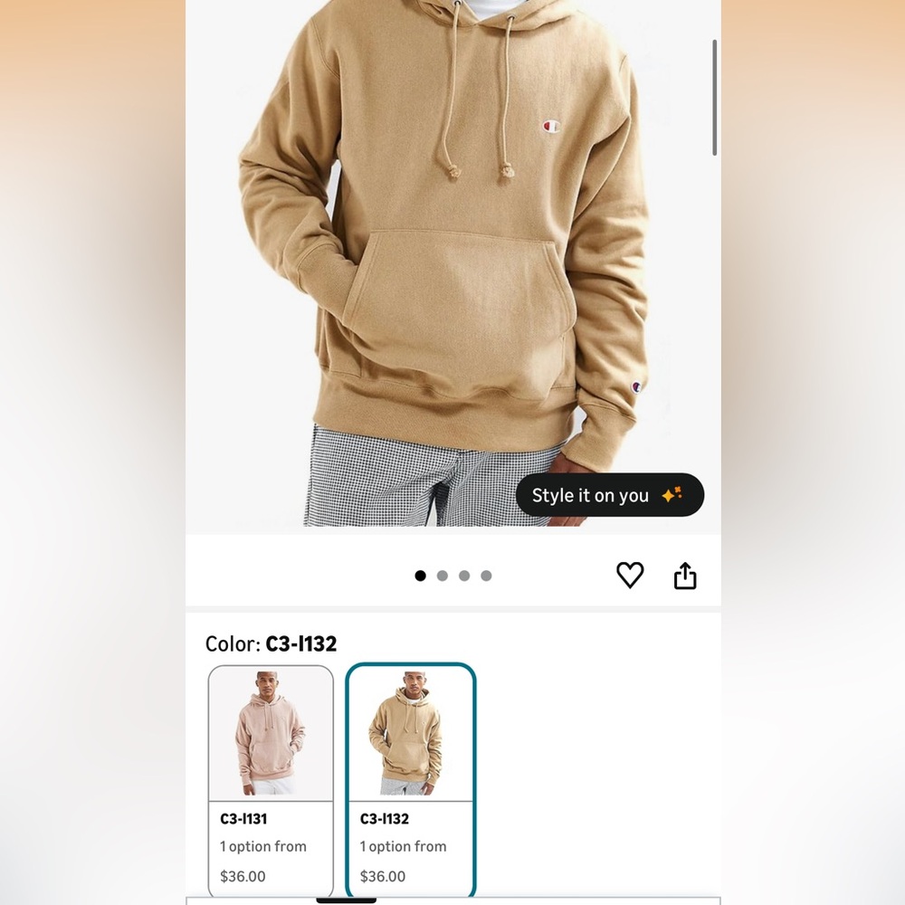 champion camel colored reverse thread hoodie LARGE - image 2